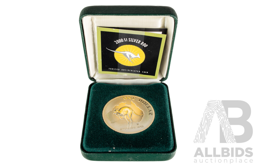 Australian RAM 2000 Silver Frosted One Dollar Coin, Silver Kangaroo .999