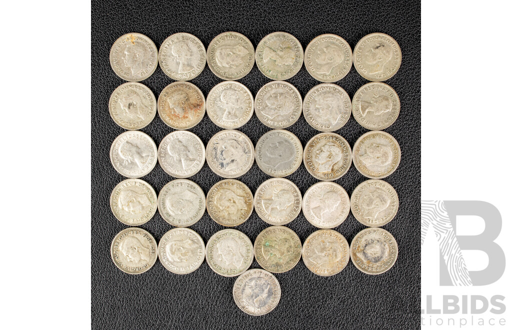 Collection of Australian Commemorative Silver Threepence, Consecutive Examples Spanning 1947 to 1953, Assorted to 1963  .500