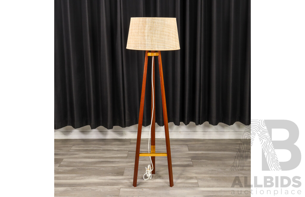 Vintage Teak Floor Lamp with Fabric Shade