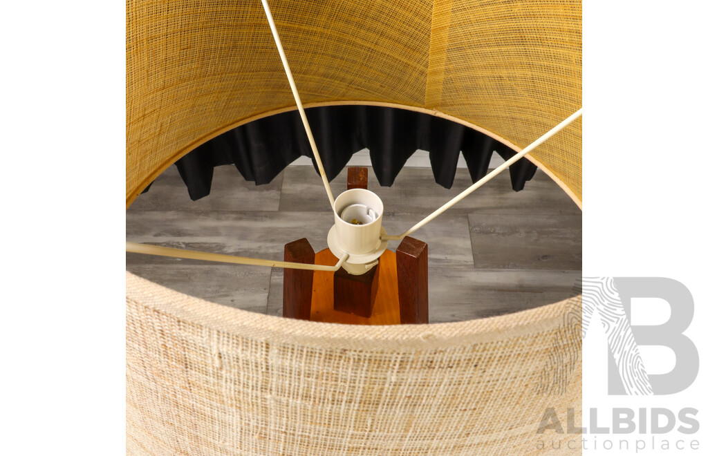 Vintage Teak Floor Lamp with Fabric Shade