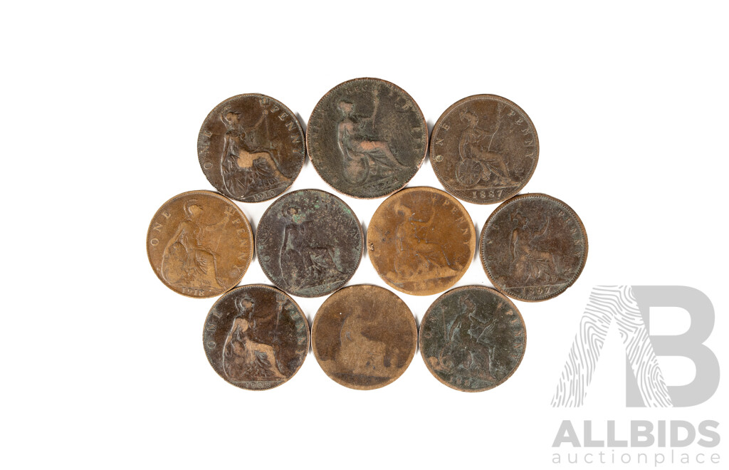 Collection of United Kingdom Antique Pennies Spanning 1854 to 1918