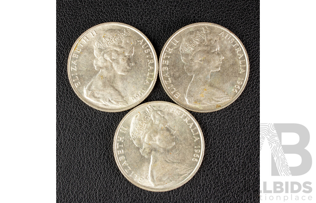 Three Australian 1966 Round Silver Fifty Cent Coins .800