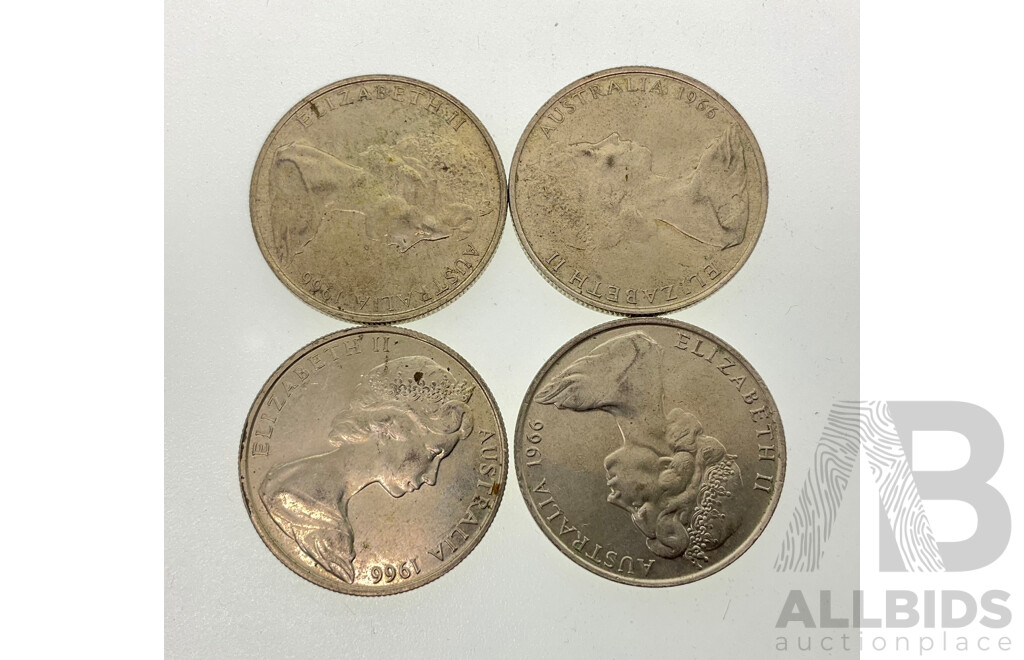 Four Australian 1966 Round Silver Fifty Cent Coins .800