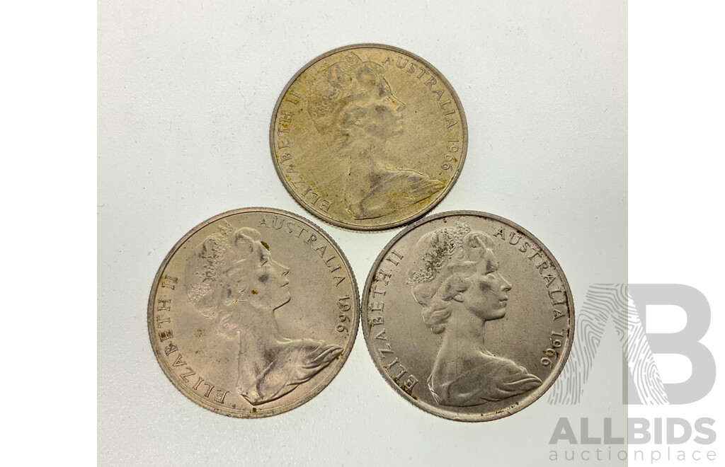 Three Australian 1966 Round Silver Fifty Cent Coins .800