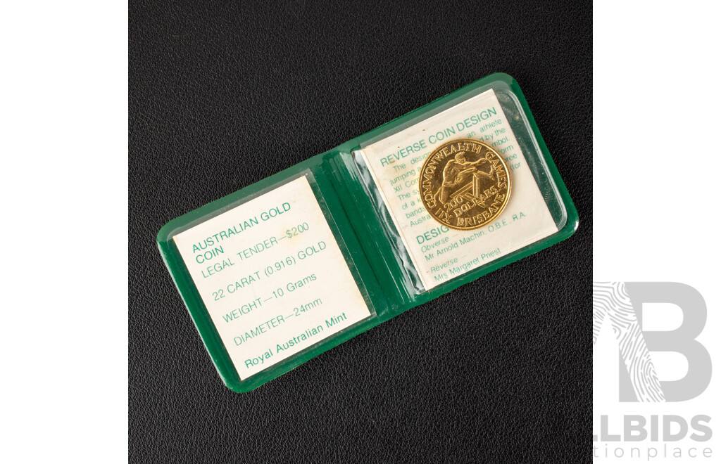 Australian RAM 1982 Gold Two Hundred Dollar Coin, XII Commonwealth Games .916