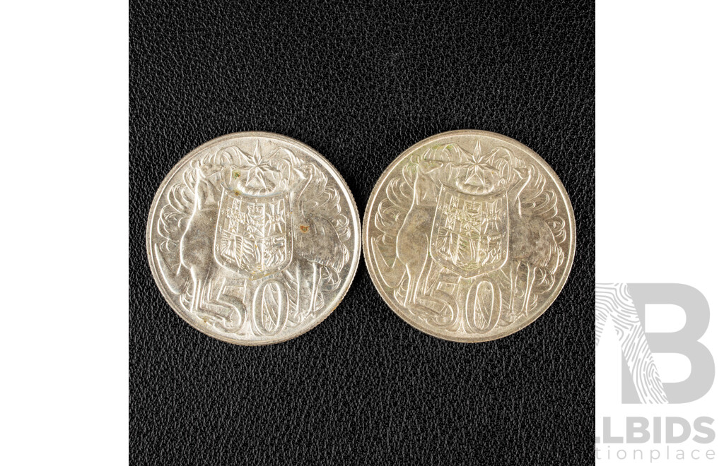 Two Australian 1966 Round Silver Fifty Cent Coins .800