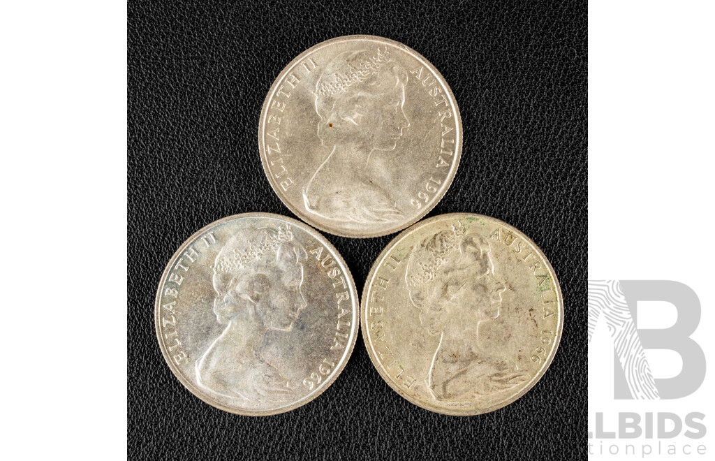 Three Australian 1966 Round Silver Fifty Cent Coins .800