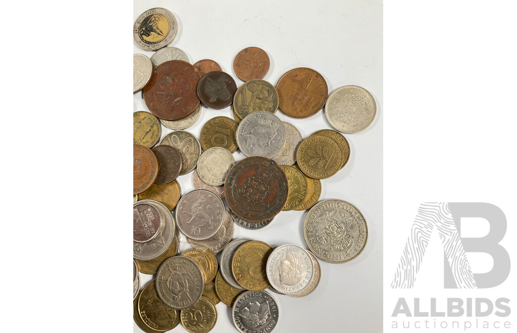 Collection of International Vintage Coins Including Silver USA 1944 Quarter, 1941 Dime, New Zealand 1939 Threepence, India 1917 Two Annas, 1891 Sarawak One Cent, UK, France, Netherlands, PNG, Greece and More - Approximately 775 Grams
