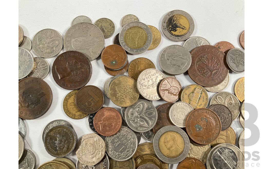 Collection of International Vintage Coins Including Silver USA 1944 Quarter, 1941 Dime, New Zealand 1939 Threepence, India 1917 Two Annas, 1891 Sarawak One Cent, UK, France, Netherlands, PNG, Greece and More - Approximately 775 Grams