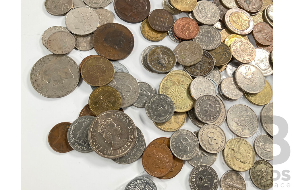 Collection of International Vintage Coins Including Silver USA 1944 Quarter, 1941 Dime, New Zealand 1939 Threepence, India 1917 Two Annas, 1891 Sarawak One Cent, UK, France, Netherlands, PNG, Greece and More - Approximately 775 Grams