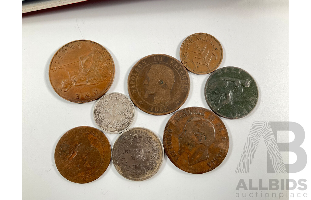 Two Coin Albums of Vintage International Coins Including South Africa Republic 1894 Silver Sixpence, Great Britain 1834 Silver Shilling, France, USA, Australia, Canada