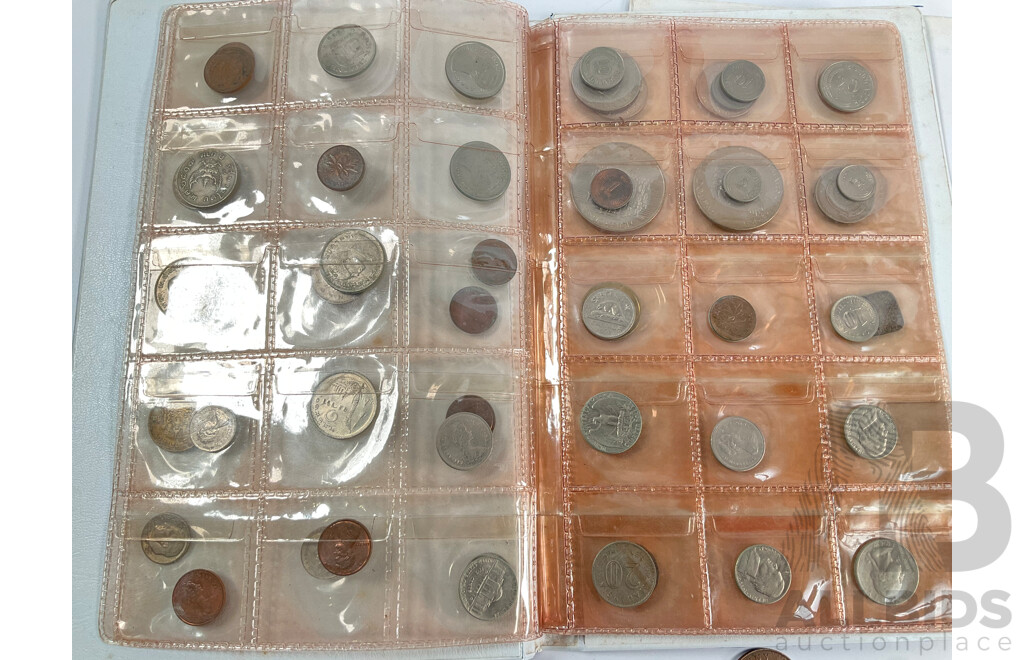 Two Coin Albums of Vintage International Coins Including South Africa Republic 1894 Silver Sixpence, Great Britain 1834 Silver Shilling, France, USA, Australia, Canada