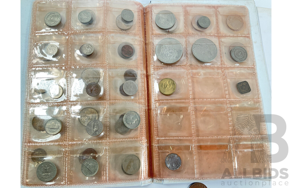 Two Coin Albums of Vintage International Coins Including South Africa Republic 1894 Silver Sixpence, Great Britain 1834 Silver Shilling, France, USA, Australia, Canada