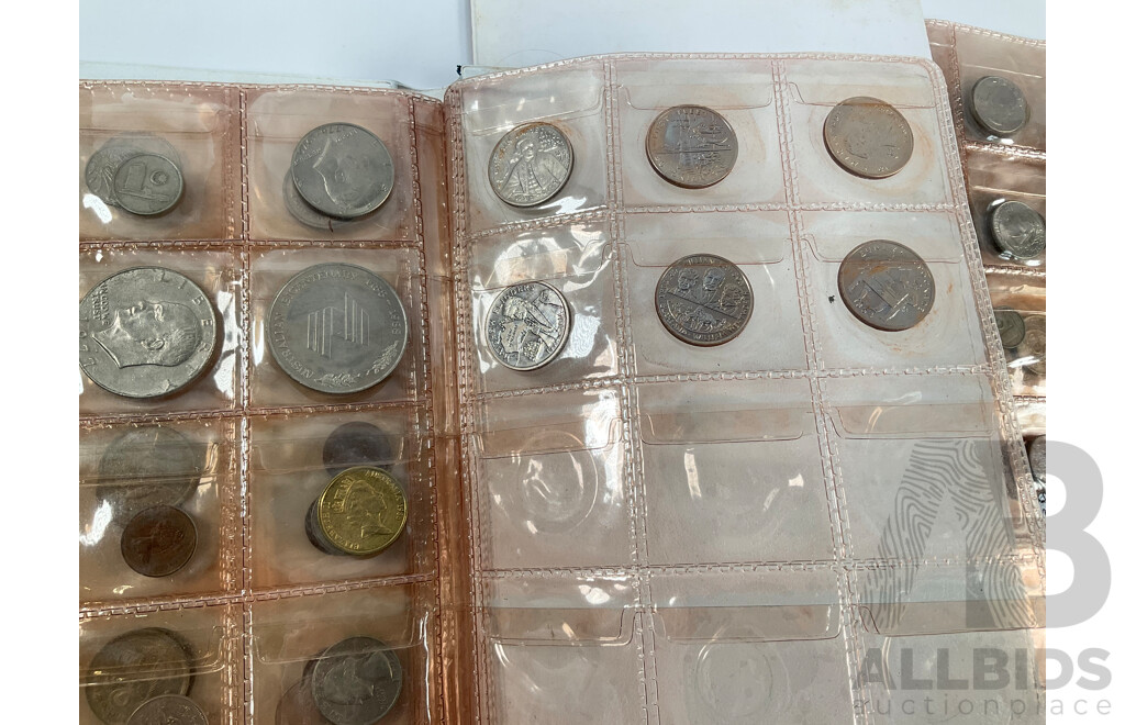 Two Coin Albums of Vintage International Coins Including South Africa Republic 1894 Silver Sixpence, Great Britain 1834 Silver Shilling, France, USA, Australia, Canada