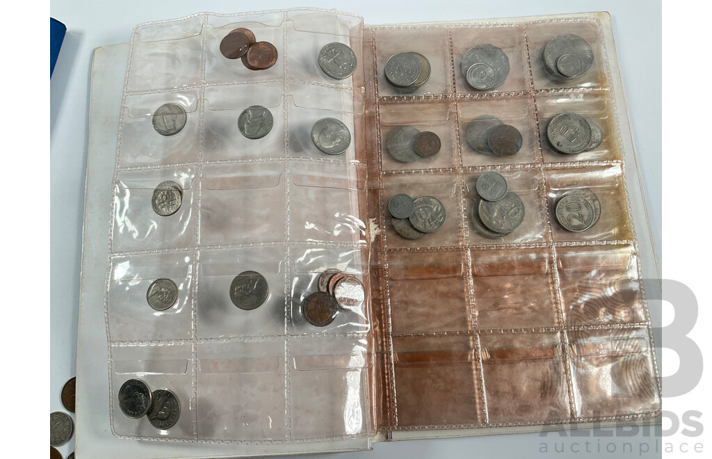 Two Coin Albums of Vintage International Coins Including South Africa Republic 1894 Silver Sixpence, Great Britain 1834 Silver Shilling, France, USA, Australia, Canada