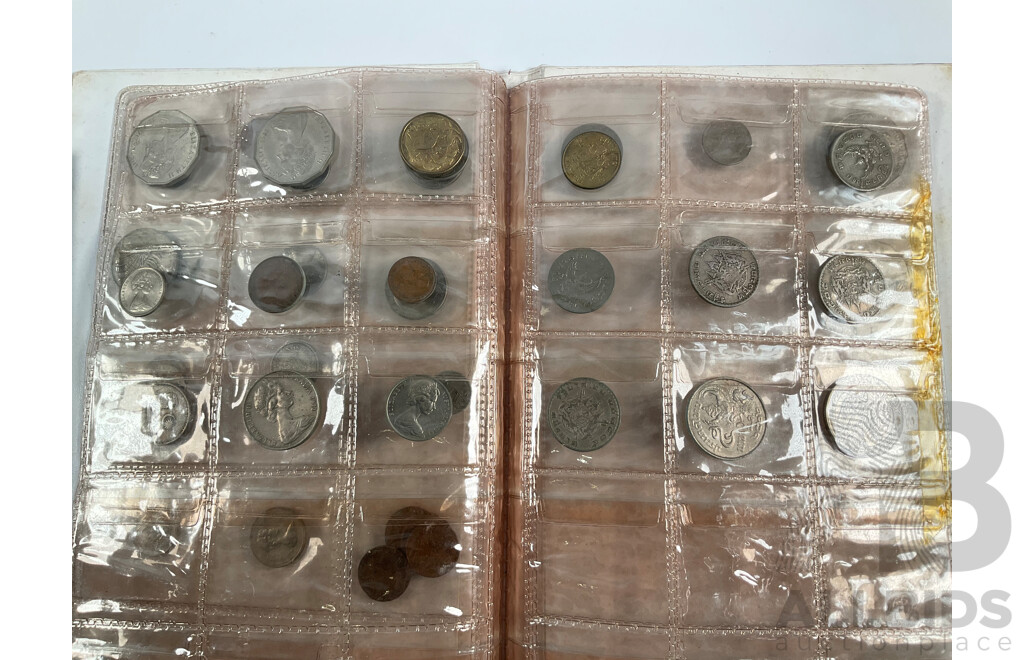 Two Coin Albums of Vintage International Coins Including South Africa Republic 1894 Silver Sixpence, Great Britain 1834 Silver Shilling, France, USA, Australia, Canada