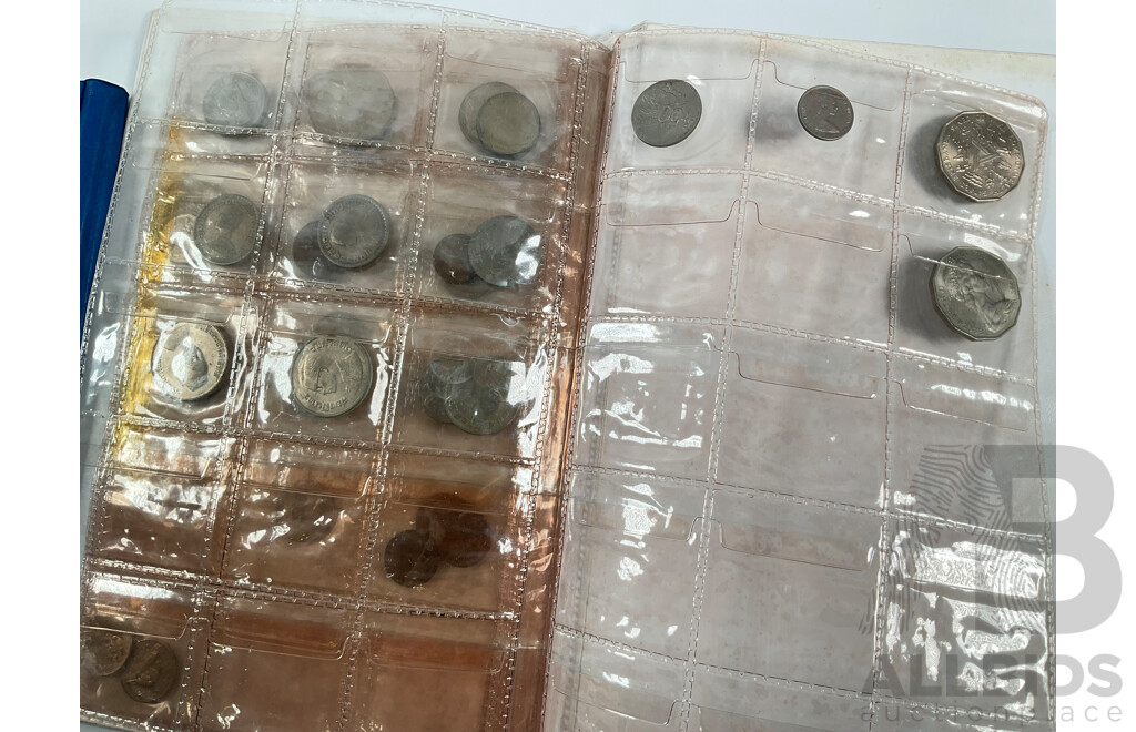 Two Coin Albums of Vintage International Coins Including South Africa Republic 1894 Silver Sixpence, Great Britain 1834 Silver Shilling, France, USA, Australia, Canada