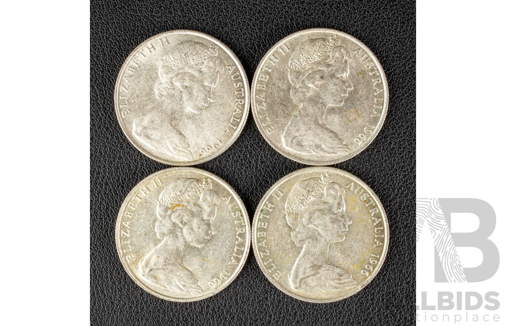 Four Australian 1966 Round Silver Fifty Cent Coins .800