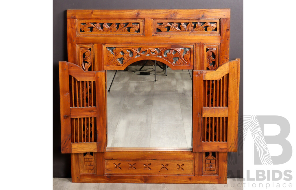 Indonesian Mahogany Mirror with Two Doors
