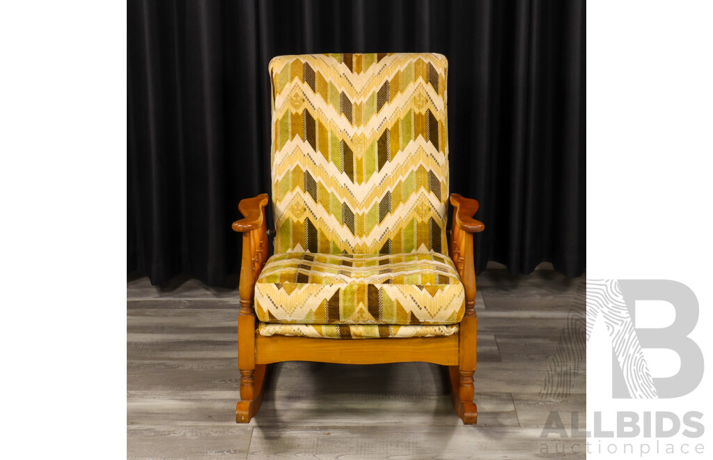 Retro Timber Upholstered Rocking Chair