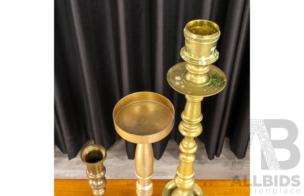 Collection of Three Turned Metal Candle Sticks