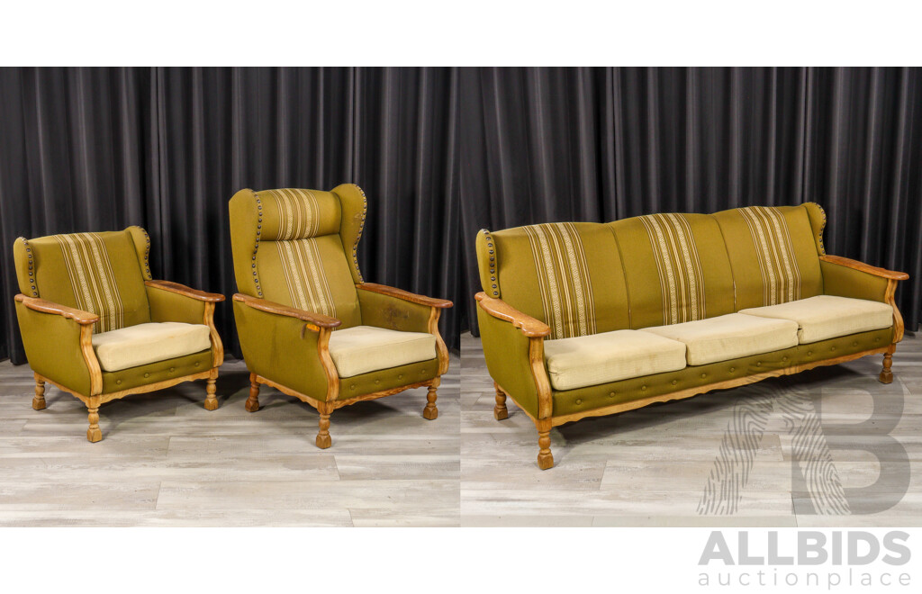 Art Deco Three Piece Timber Framed Lounge Suite