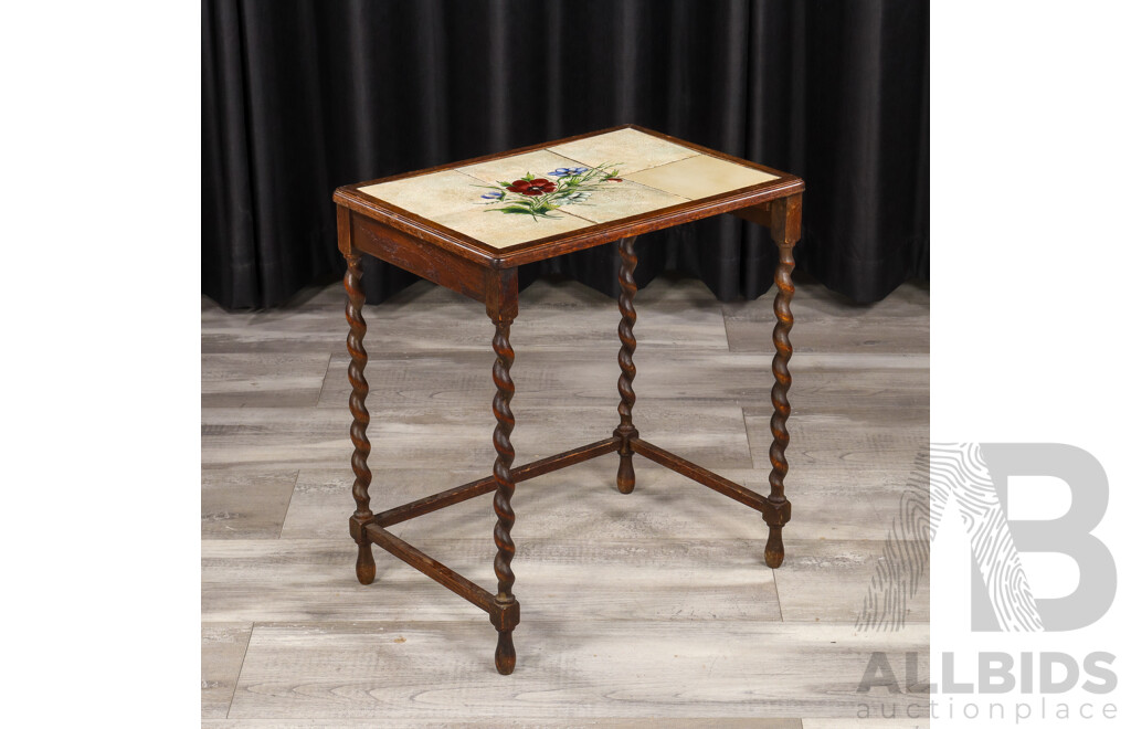 Oak Side Table with Tile Top