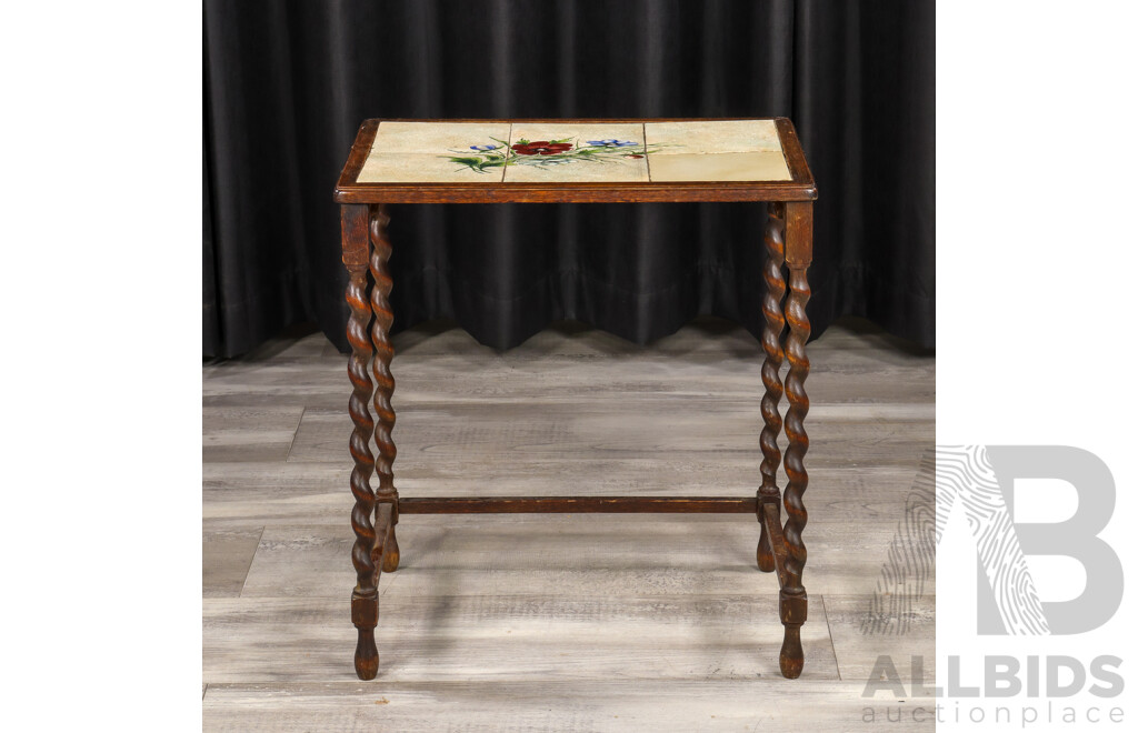 Oak Side Table with Tile Top