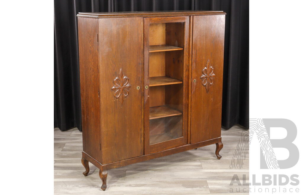 Oak Display Case with Central Glass Door