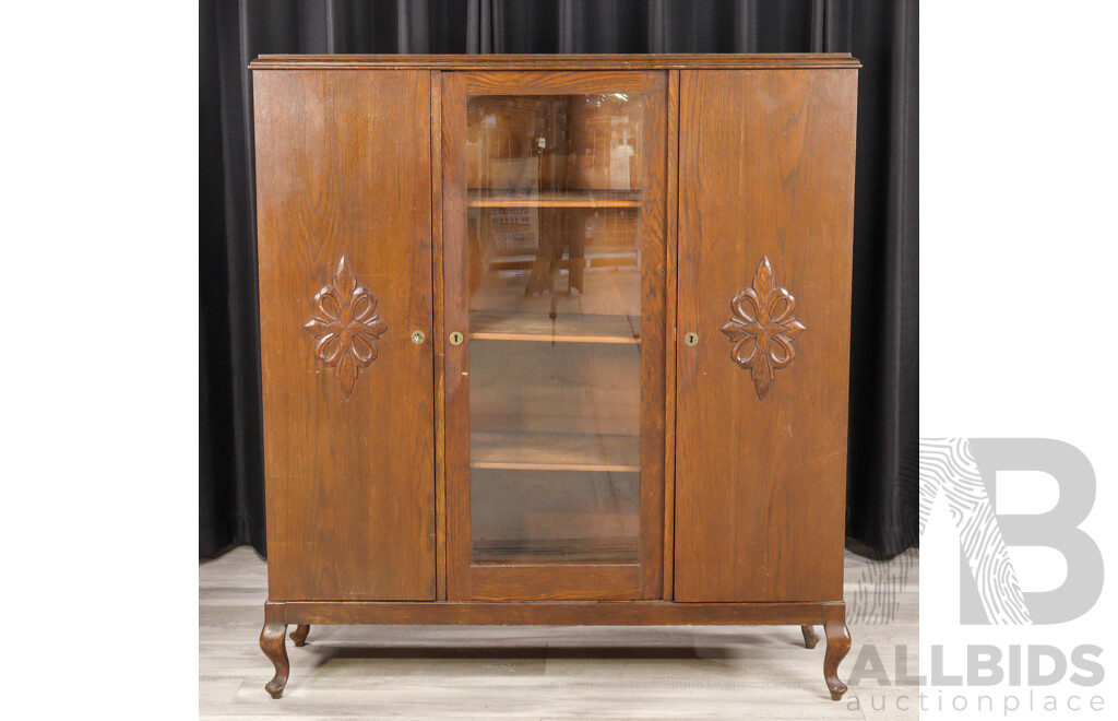 Oak Display Case with Central Glass Door