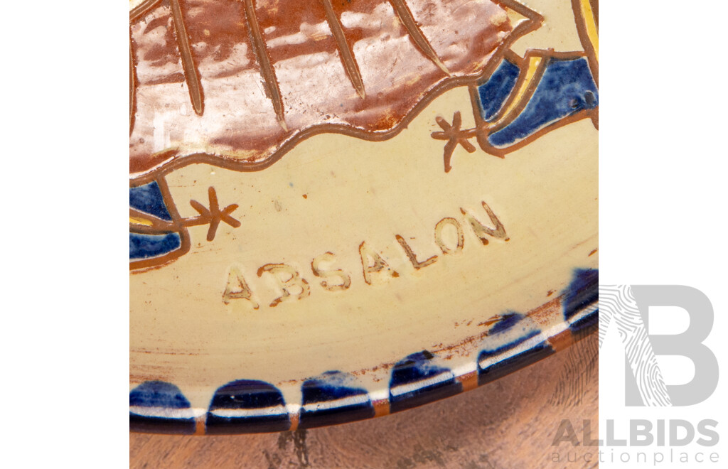 Large Glazed Ceramic Dish with Hand Painted Depiction of Archbishop Absalon