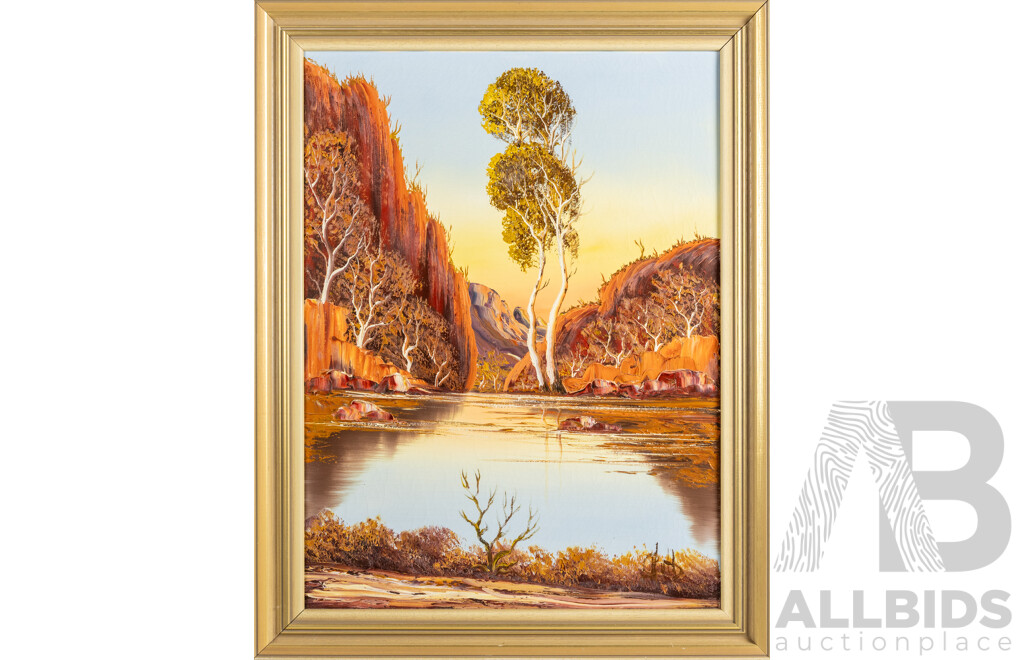 Henk Guth, (20th Century, Dutch-Australian, 1921-2003), Ellery Gorge, Vintage Oil on Canvas Cloth, 70 x 55 cm (frame)