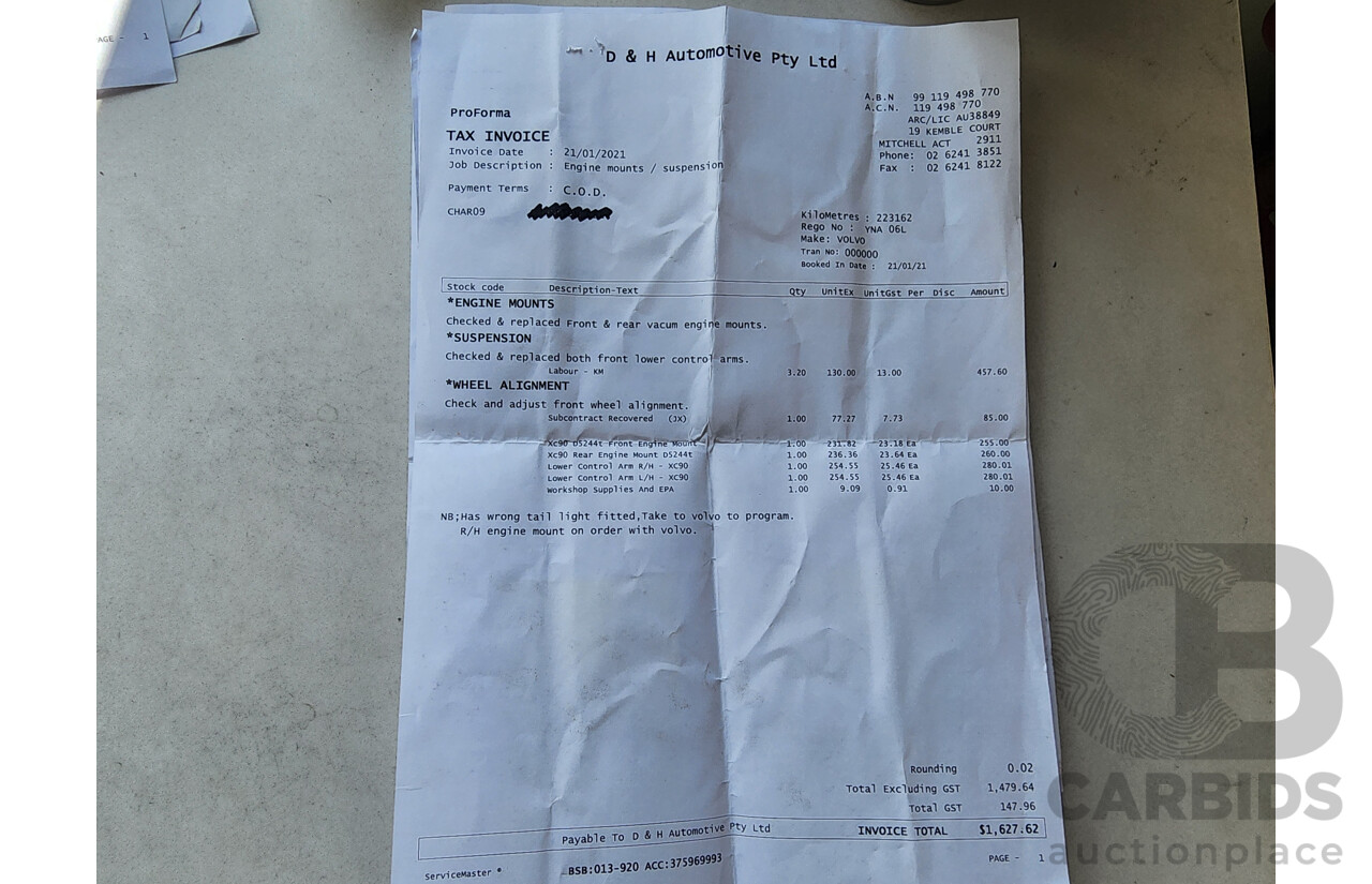 1/2012 Volvo Xc90 D5 R-Design MY12 4d Wagon Grey 2.4L