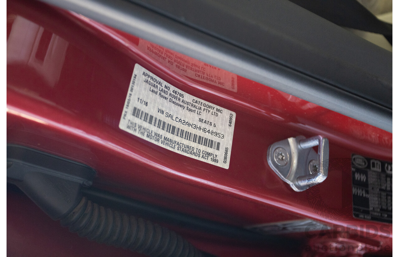 11/2016 Land Rover Discovery Sport TD4 180 HSE Luxury (AWD) LC MY17 4D Wagon Firenze Red Metallic Turbo Diesel 2.0L