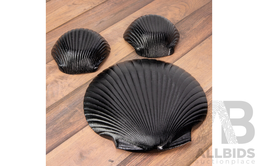 Three Vintage French Arcoroc Black Glass Coquillage Dishes