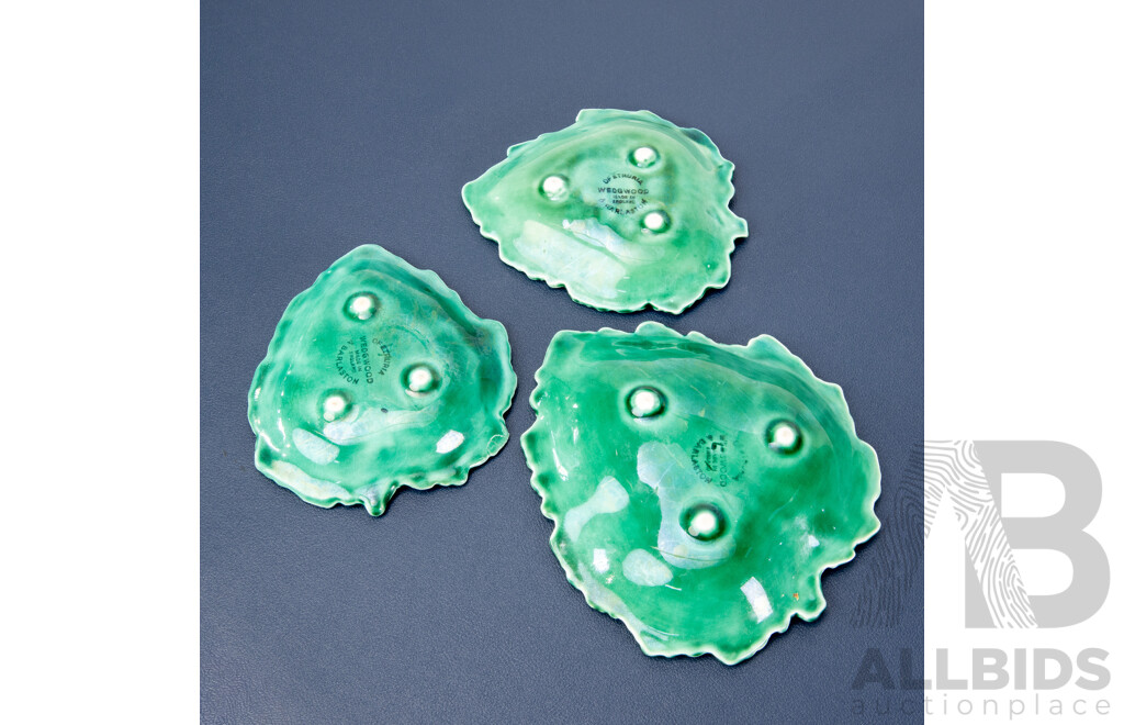 Three Vintage Wedgwood Majolica Glazed Leaf Dishes, England