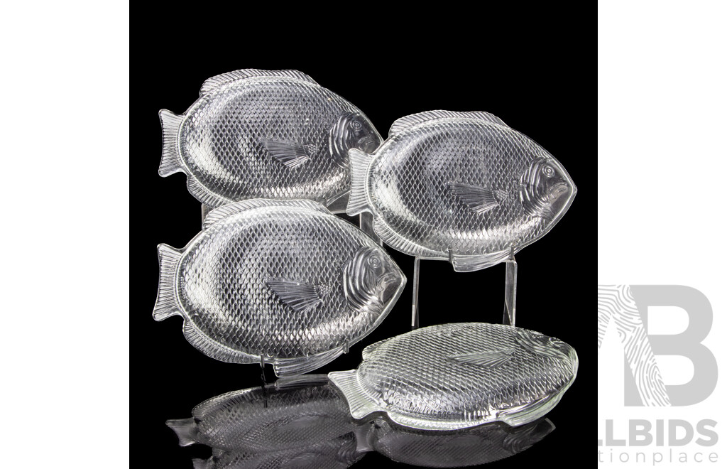 Set of Four Vintage American Oven Proof Glass Fish Dishes