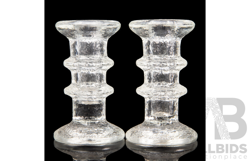 Pair of Retro Moulded Glass Candlesticks