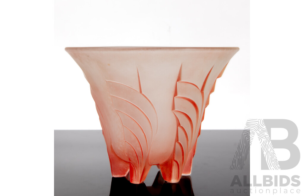 Art Deco Pink Frosted Glass Vase