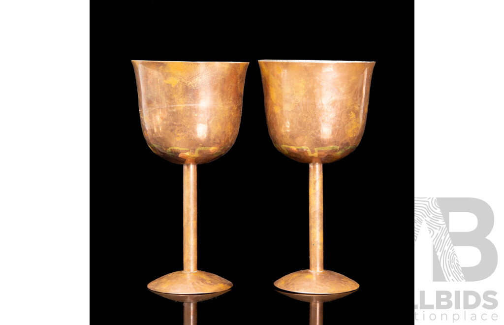 Pair of Vintage Australian Louis Berczi Copper Wine Goblets