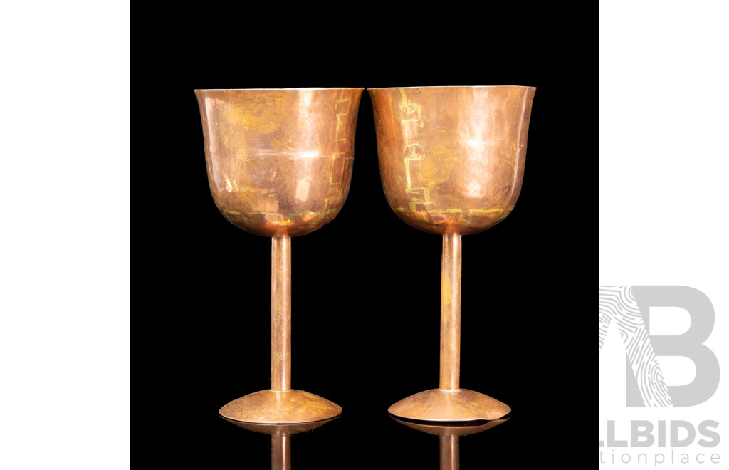 Pair of Vintage Australian Louis Berczi Copper Wine Goblets