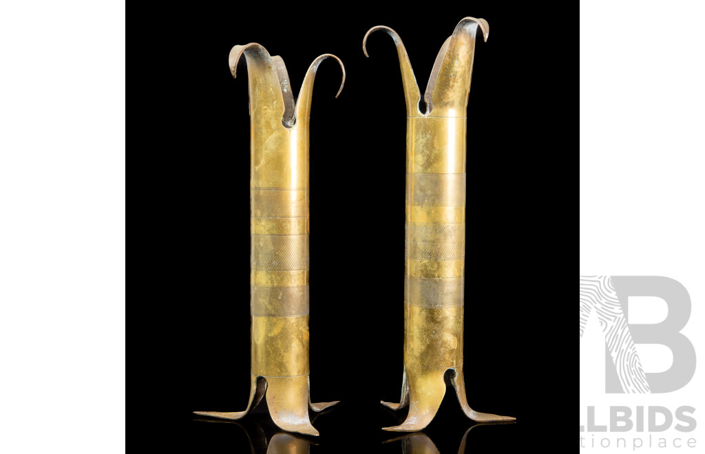 Pair of WW2 Era Trench Art Brass Shell Vases