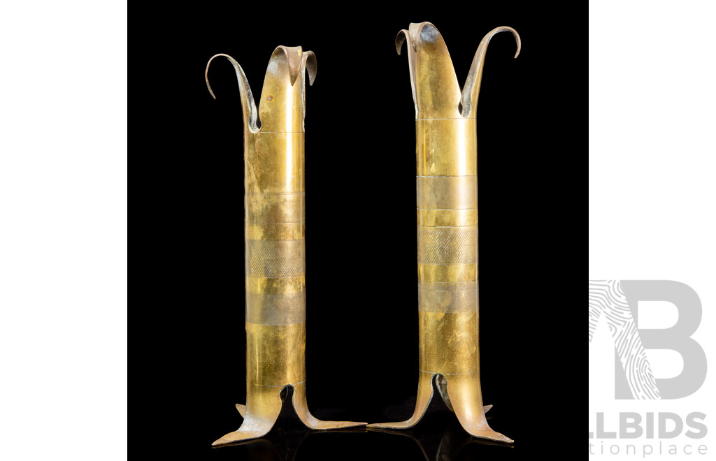 Pair of WW2 Era Trench Art Brass Shell Vases