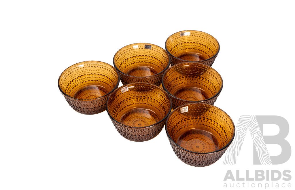 Set of Six Arabia Kastehelmi Glass Bowls by Oiva Toikka