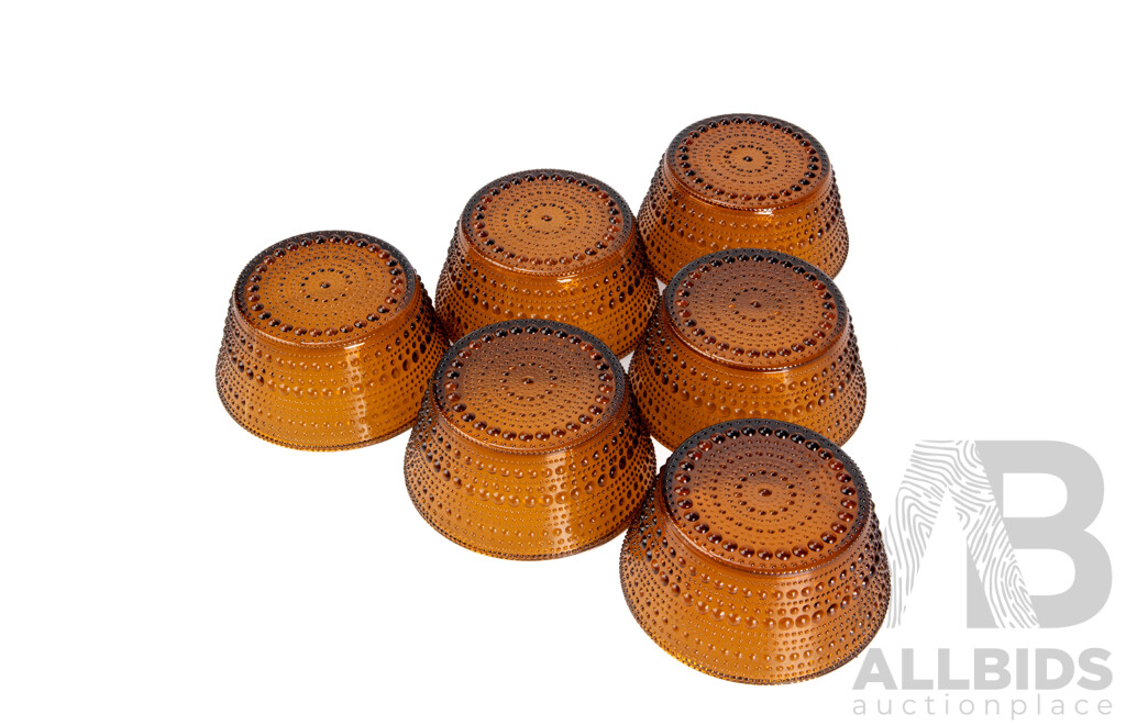 Set of Six Arabia Kastehelmi Glass Bowls by Oiva Toikka