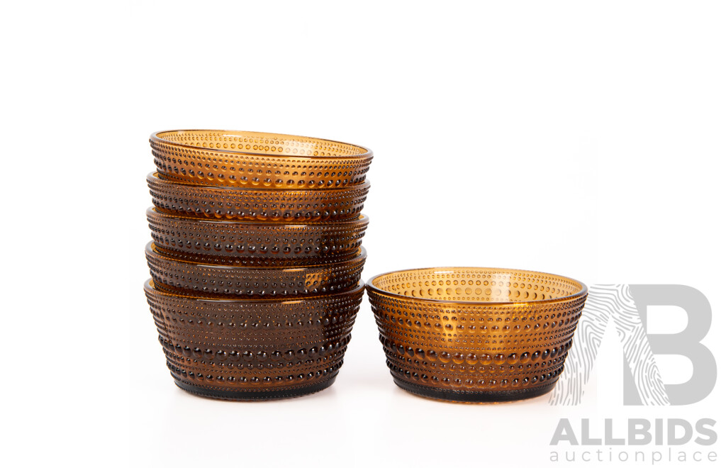 Set of Six Arabia Kastehelmi Glass Bowls by Oiva Toikka