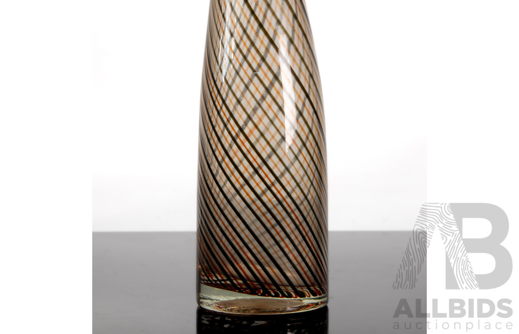 Retro Tall Glass Vase with Alternating Colour Swirl Pattern