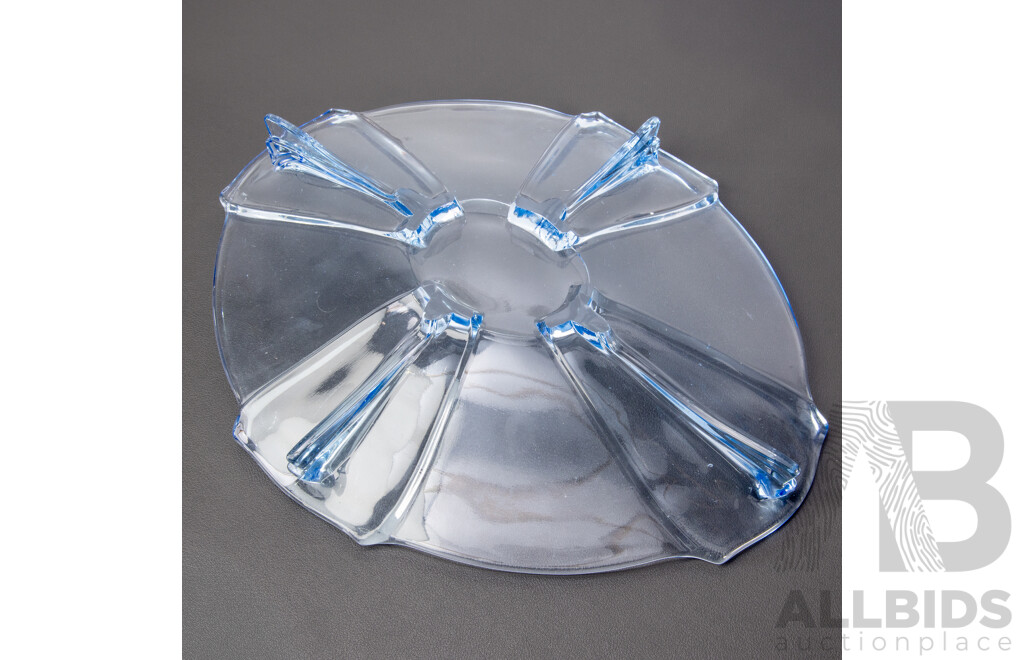 Art Deco Austrian Stolzle Pale Blue Glass Dish