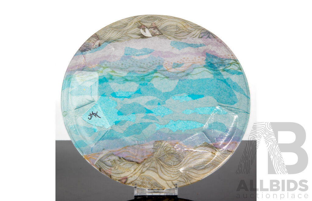 Mid Century Hand Painted Aquarium Glass Plate Signed JAK