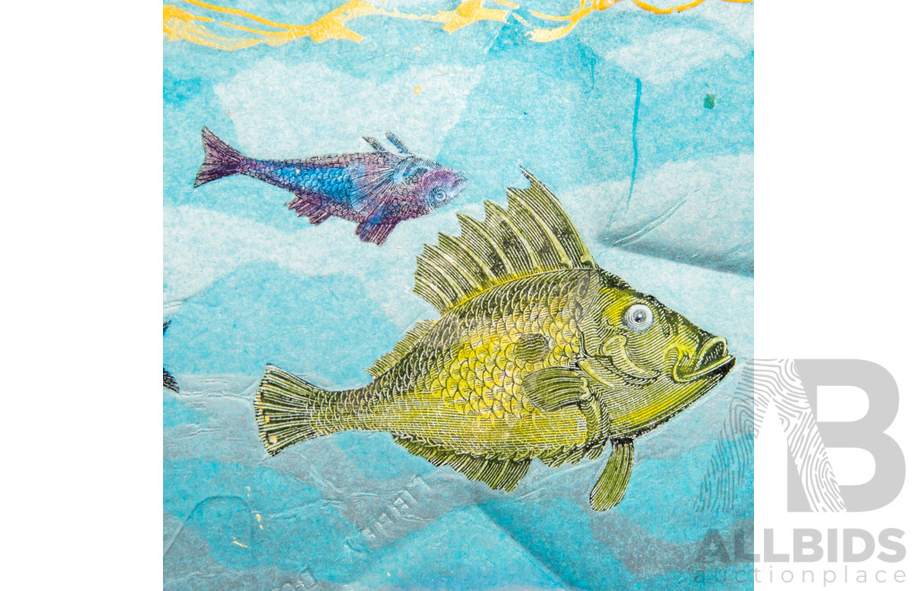 Mid Century Hand Painted Aquarium Glass Plate Signed JAK